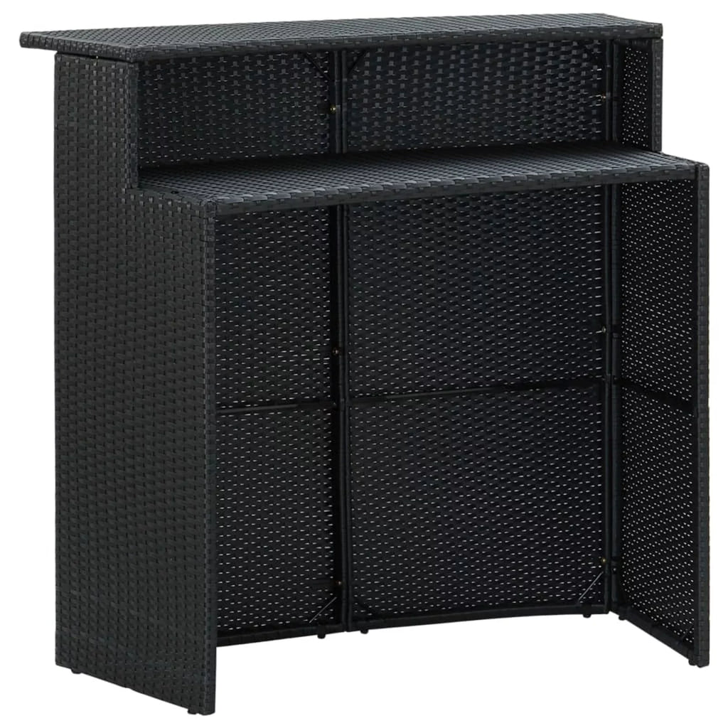Anself 5 Piece Garden Bar Set Table with Storage Shelf and 4 Cushioned Stool Chairs Outdoor Dining Set dark Poly Rattan for Bistro, Pub, Backyard, Terrace, Patio