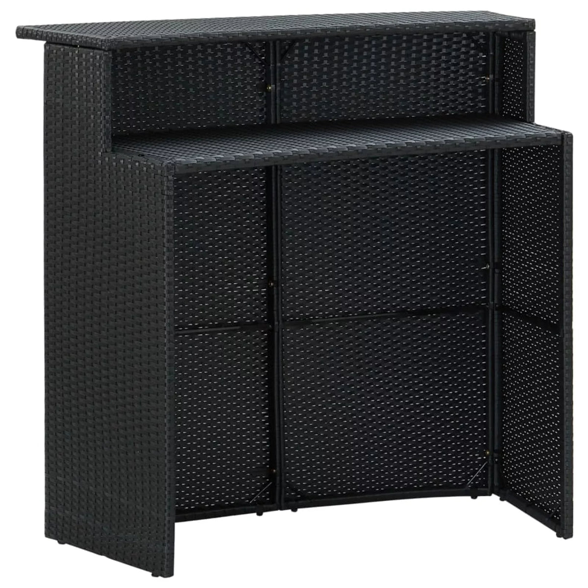 Anself 5 Piece Garden Bar Set Table with Storage Shelf and 4 Cushioned Stool Chairs Outdoor Dining Set dark Poly Rattan for Bistro, Pub, Backyard, Terrace, Patio