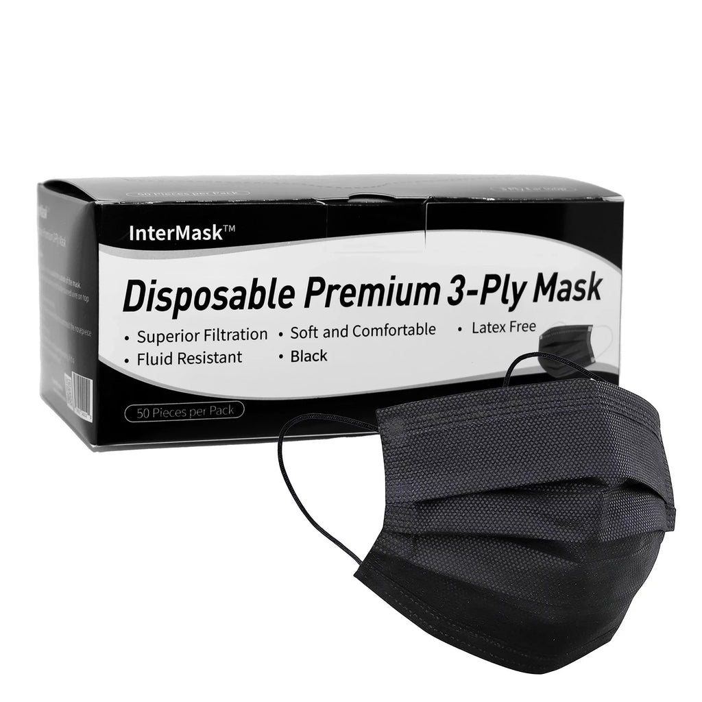 InterMask Disposable Premium 3-Ply ASTM Level 3 Mask, ebony, Case of 2000