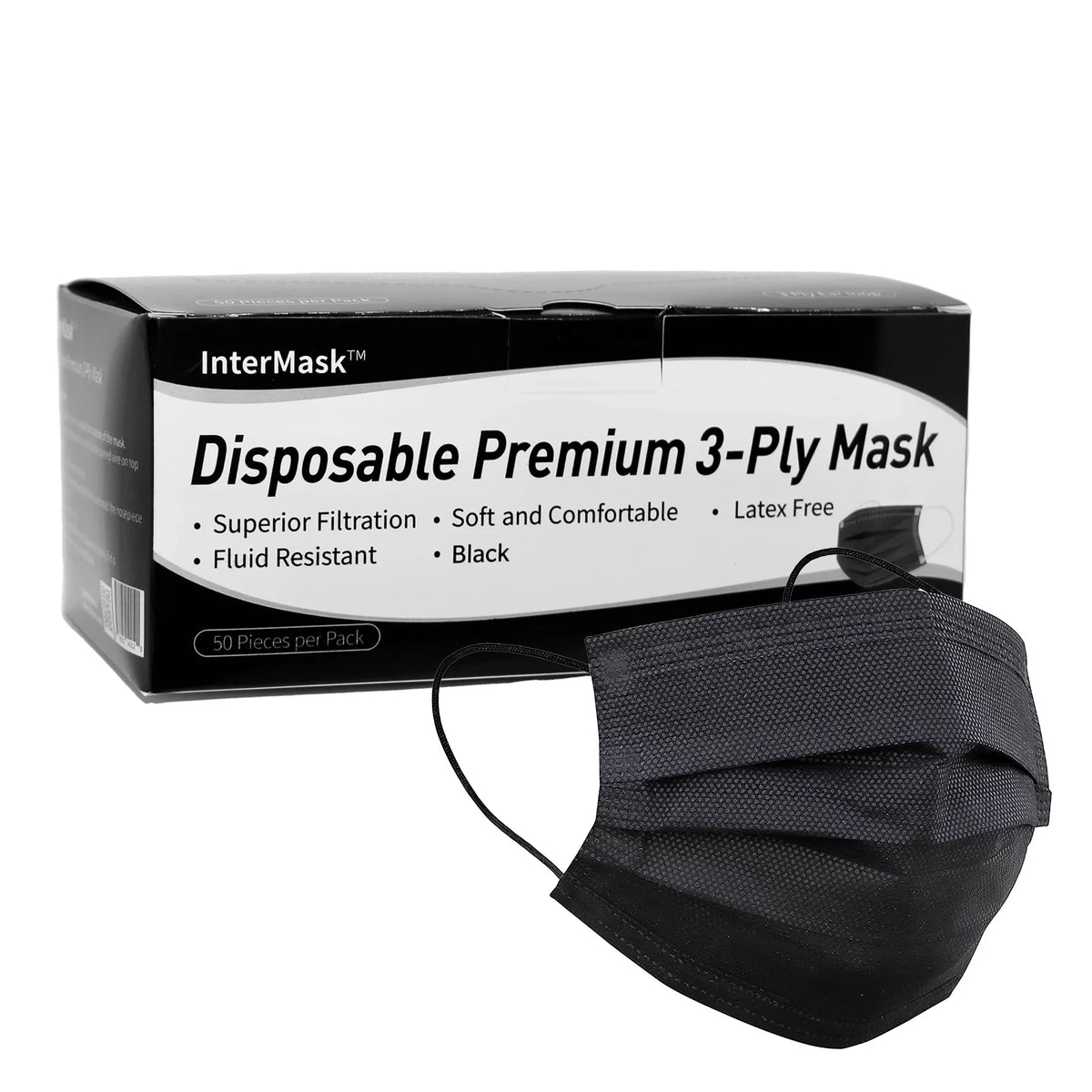 InterMask Disposable Premium 3-Ply ASTM Level 3 Mask, ebony, Case of 2000