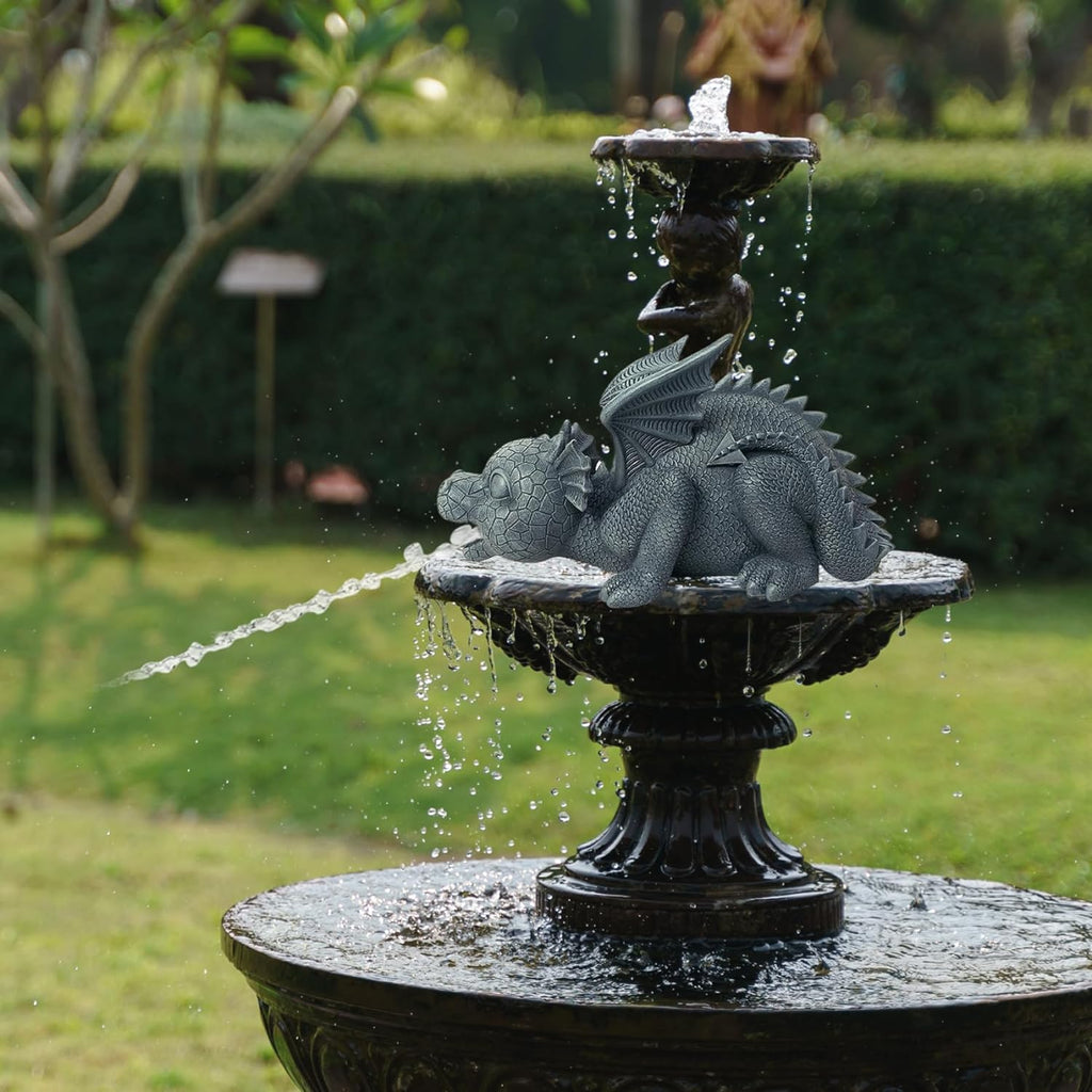 Dragon Fountain Resin water feature Spouting Dragon Garden Statue Weather Resistant Realistic Water Spray Dragon Statue for Yard Park Courtyard lake Pool