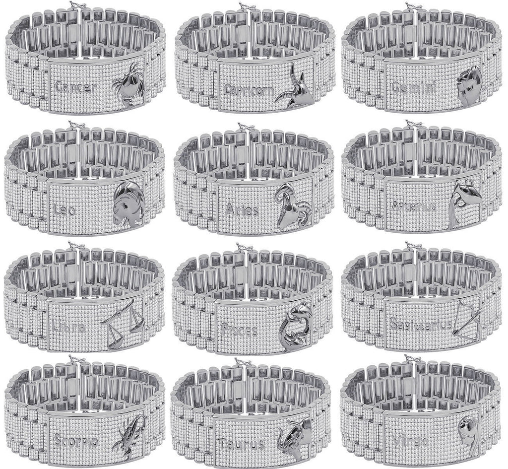 Zodiac Sign Scorpio 14K White Gold Finish Simulated Diamonds Mens Link Bracelet 8.5''