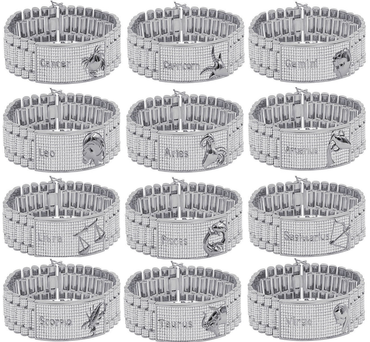 Zodiac Sign Scorpio 14K White Gold Finish Simulated Diamonds Mens Link Bracelet 8.5''