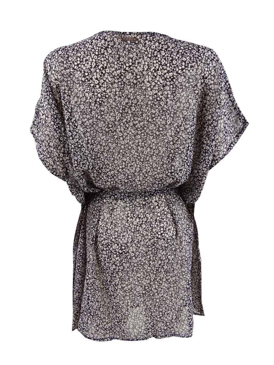 Michael Michael Kors Women's Belted V-Neck Caftan Swim Top Cover-Up (S, dark)