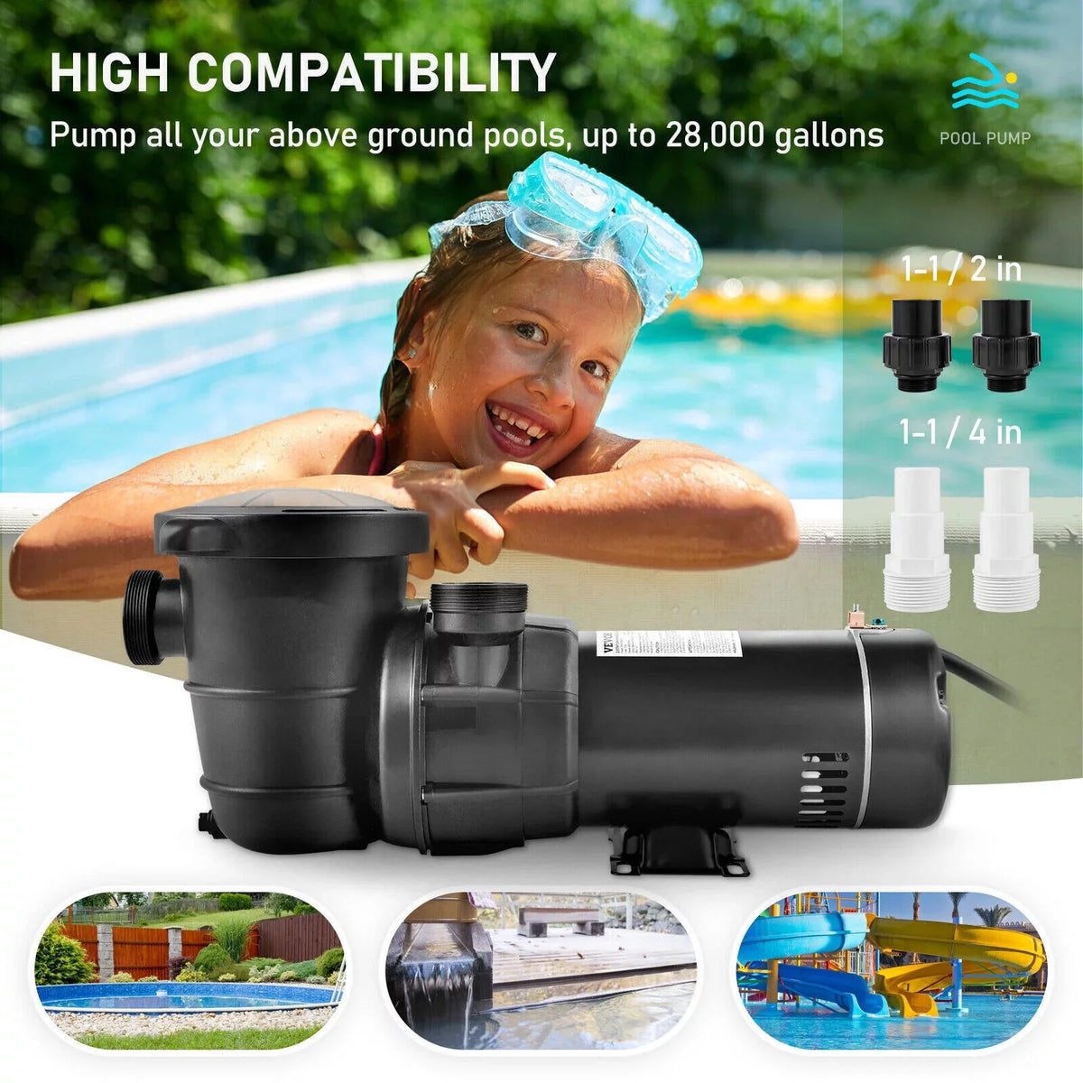 1.5HP 92GPM Above Ground SPA Swimming Pool Pump w/Strainer Filter 3450rpm 1100 W