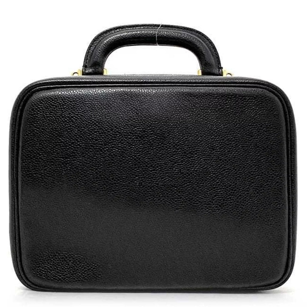 Pre-Owned Chanel Handbag Vanity Bag charcoal Gold Cocomark A07061 Leather GP Caviar Skin 4th CHANEL Stitch (Good)