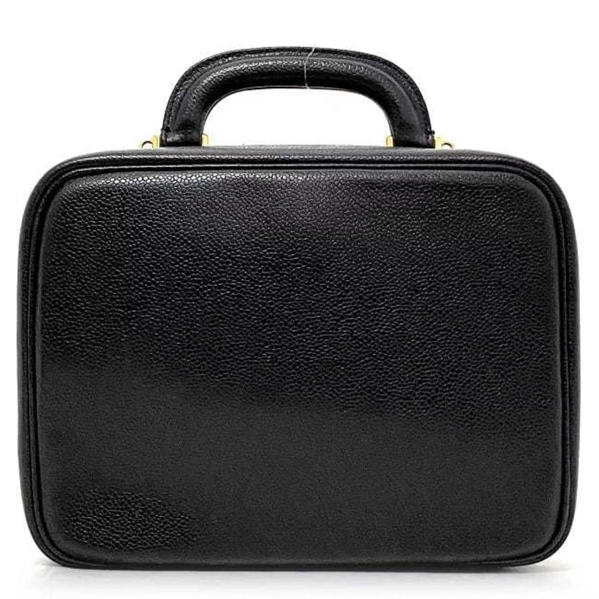 Pre-Owned Chanel Handbag Vanity Bag charcoal Gold Cocomark A07061 Leather GP Caviar Skin 4th CHANEL Stitch (Good)