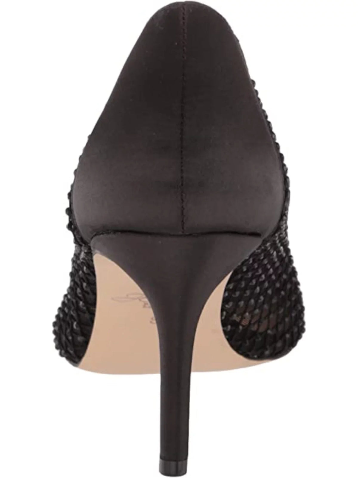 JEWEL BADGLEY MISCHKA Womens charcoal Fishnet Rhinestone Padded Floria Pointed Toe Stiletto Slip On Dress Pumps Shoes 5.5