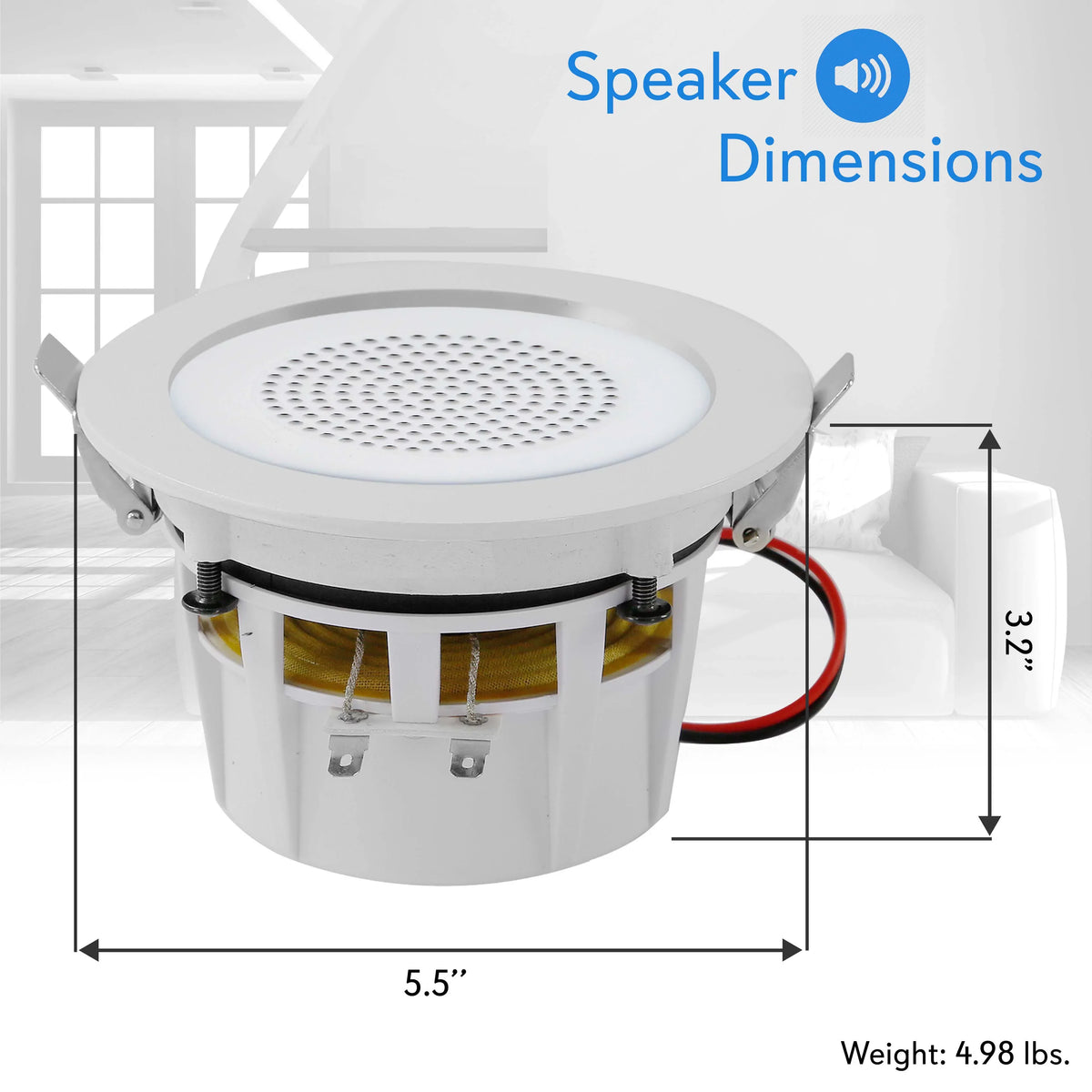 PYLE-HOME PDICBTL4 - 4’’ Bluetooth Ceiling / Wall Speakers, 2-Way Aluminum Frame Speaker Pair with Built-in LED Lights