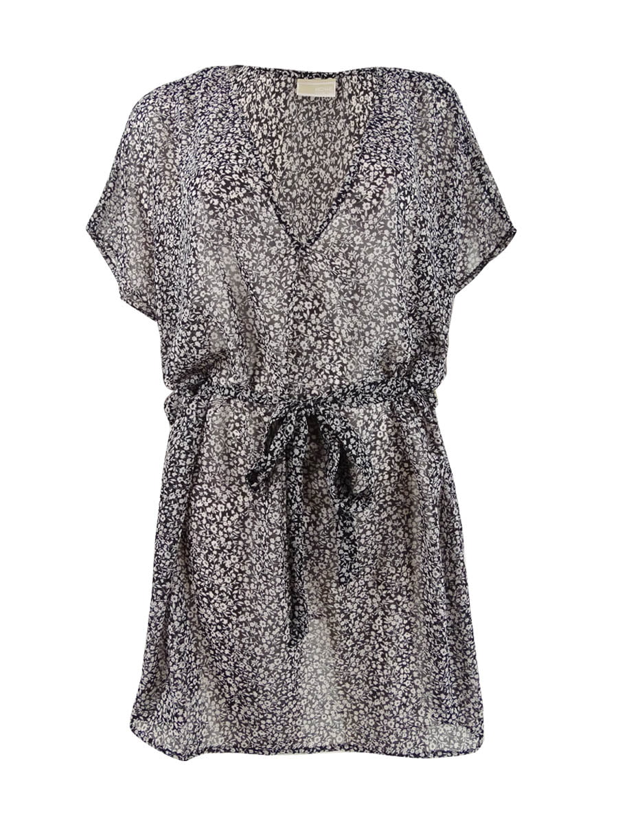 Michael Michael Kors Women's Belted V-Neck Caftan Swim Top Cover-Up (S, dark)