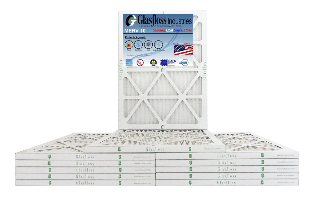 Glasfloss 14x22x1 - MERV 10 -Qty:12 - Furnace Air Filter - Made in USA (Actual Size: 13.5 x 21.5x7/8 1 inch)