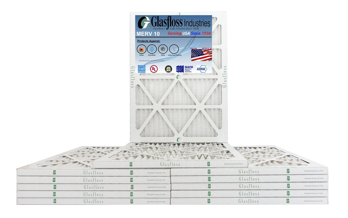 Glasfloss 14x22x1 - MERV 10 -Qty:12 - Furnace Air Filter - Made in USA (Actual Size: 13.5 x 21.5x7/8 1 inch)