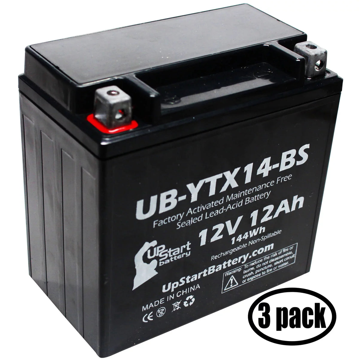 3-Pack UpStart Battery Replacement for 2011  F800ST, GS 800 CC Factory Activated, Maintenance Free, Motorcycle Battery - 12V, 12AH, UB-YTX14-BS