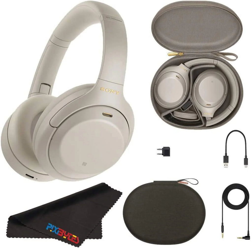 WH-1000XM4 Wireless Noise-Canceling Over-Ear Headphones (Silver) +pixicloth
