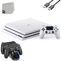 PlayStation 4 Pro 1TB Gaming Console White with Charging Dock HDMI Cable Bolt Axtion Used