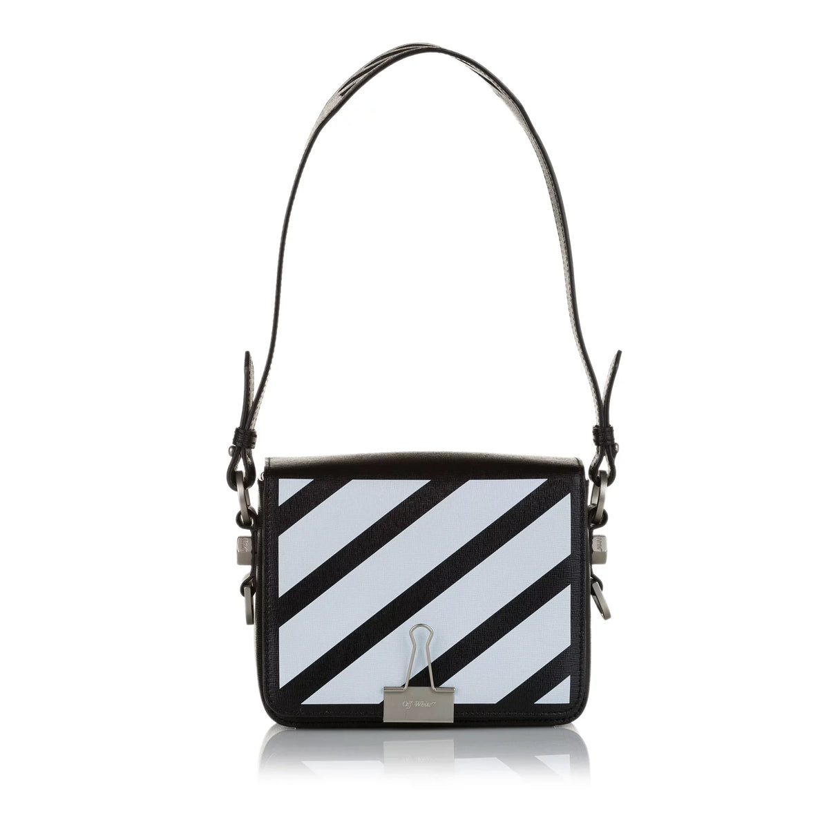 Pre-Owned Authenticated Off-White Binder Clip Crossbody Bag Calf Leather charcoal Unisex (Good)