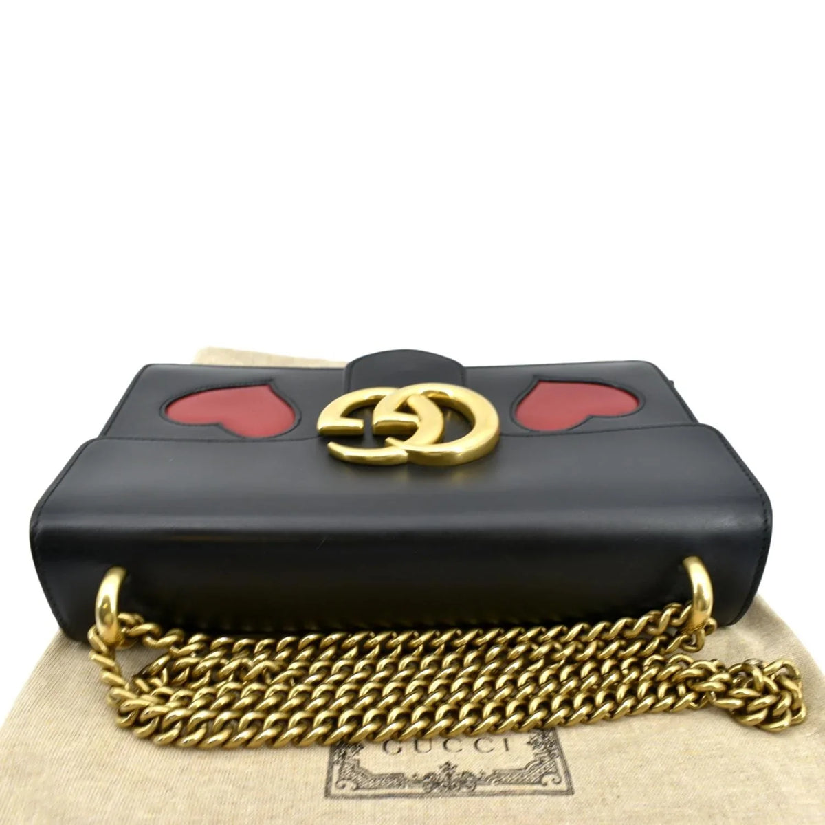 Pre-owned GUCCI Knight Malaga Kid Heart Medium Leather Crossbody Bag ebony 431777