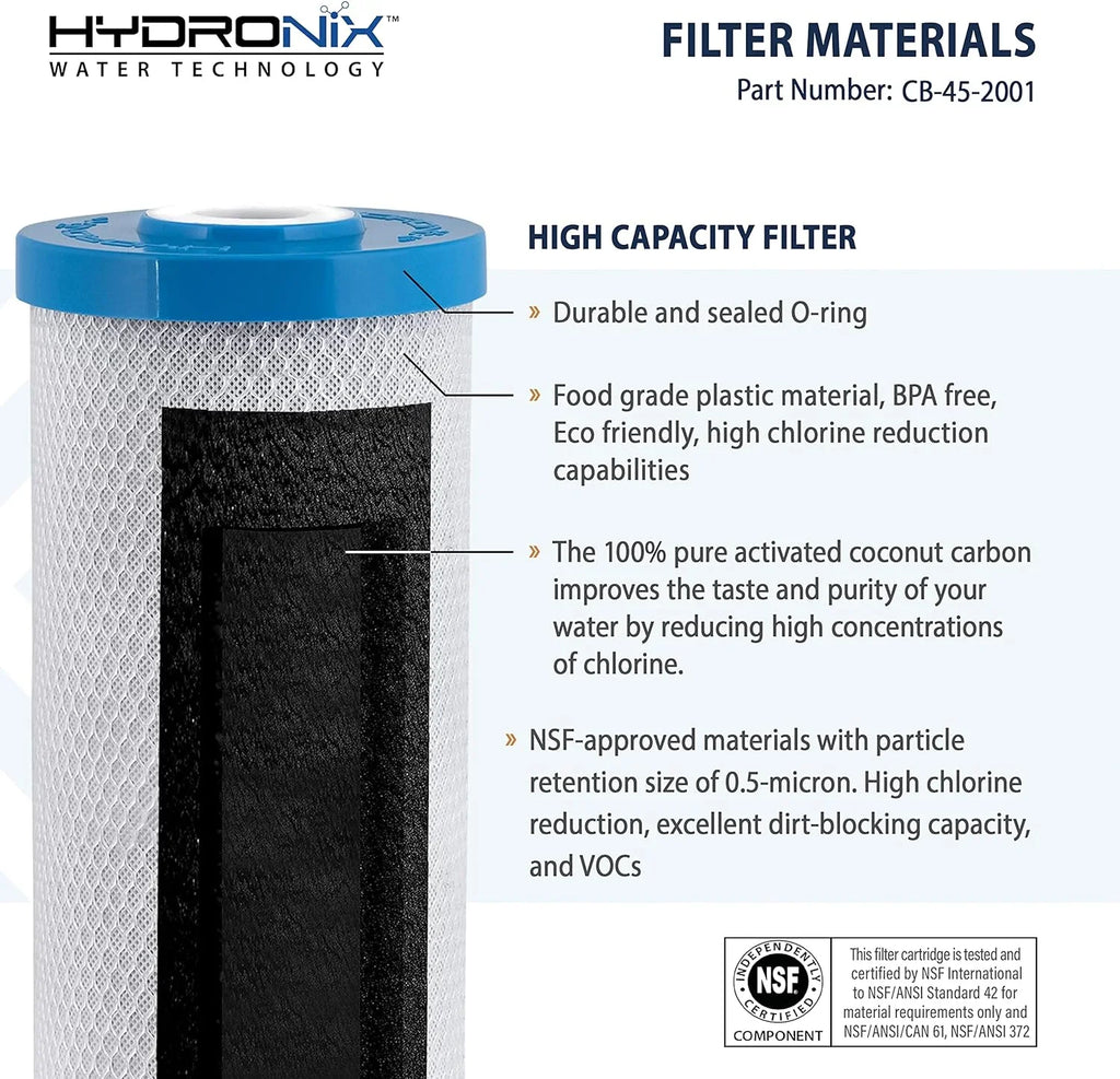 Hydronix CB-45-2001 Replacement Carbon Water Filter  20-25mm x 4.5-1 inch 1 Micron
