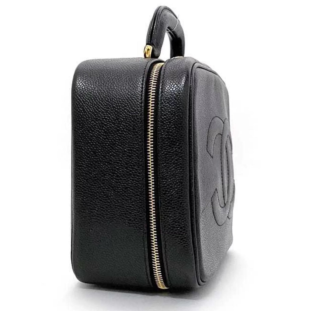 Pre-Owned Chanel Handbag Vanity Bag charcoal Gold Cocomark A07061 Leather GP Caviar Skin 4th CHANEL Stitch (Good)