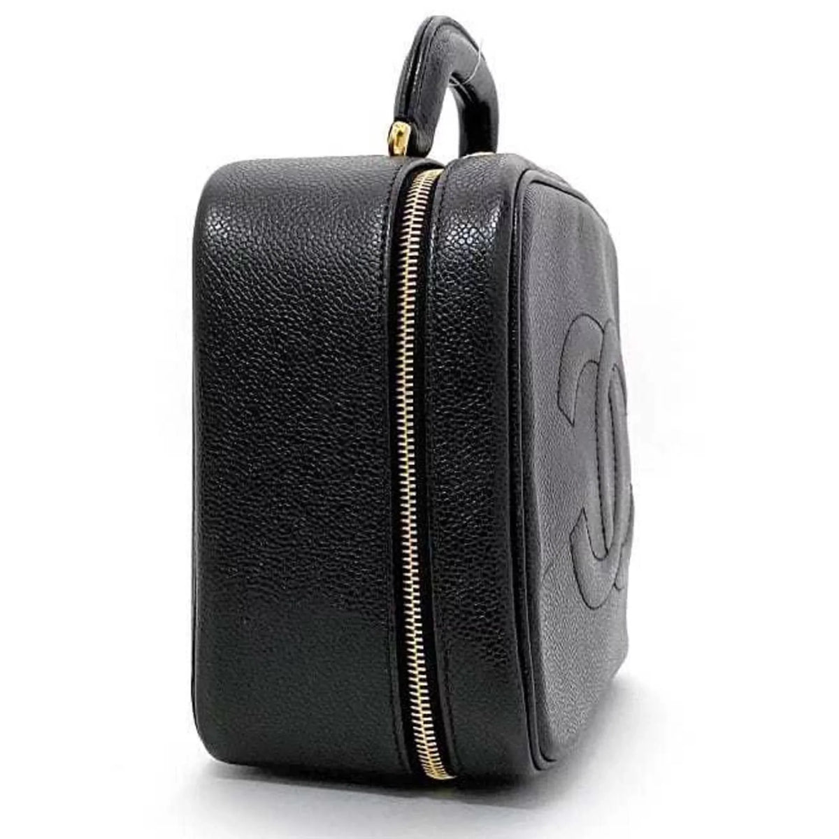 Pre-Owned Chanel Handbag Vanity Bag charcoal Gold Cocomark A07061 Leather GP Caviar Skin 4th CHANEL Stitch (Good)
