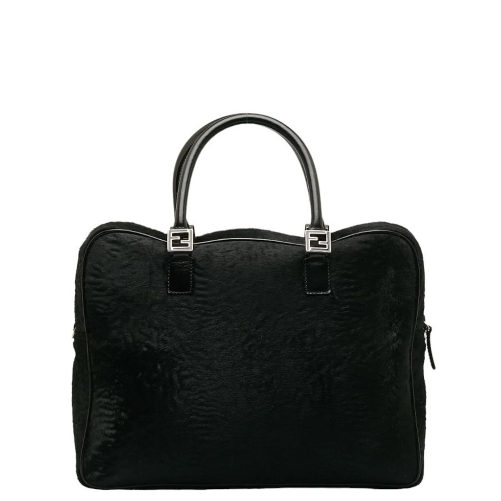 Pre-Owned FENDI Handbag Shoulder Bag charcoal Pony Leather Women's (Good)