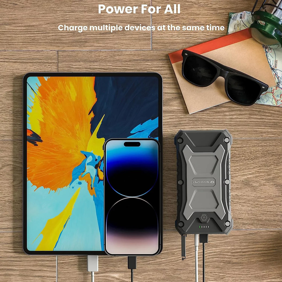 Power Bank Compatible with iPhone 15, 14, 13, iPad, MacBook,  S23, S22, S21, Androids, , Pixel. TECHSMARTER 30000mAh 65W USB-C PD Rugged and Waterproof, 15W Wireless Charging Portable Charger