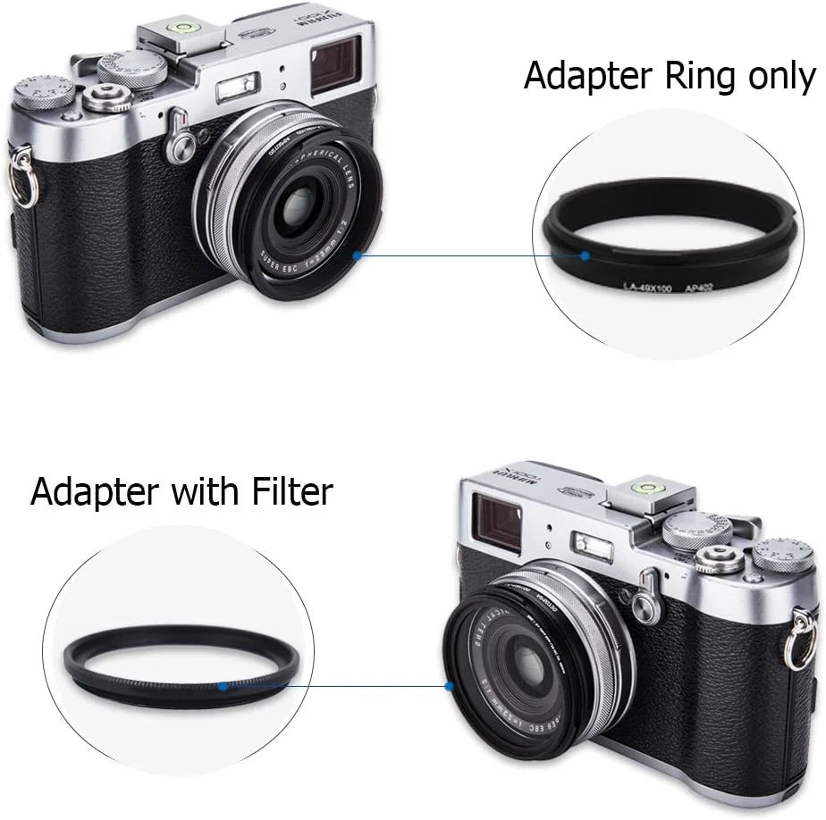 Lens Hood Set JJC Lens Shade for Fuji Fujifilm X100V X100F X100S X100T X100 X70 Replace Fuji LH-X100 Lens Hood & Adapter Ring Aluminum Alloy -dark