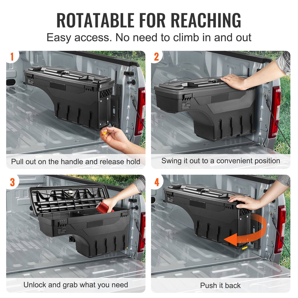 SKYSHALO Truck Bed Storage Box, Lockable Lid, 6.6 Gal/20 L Waterproof ABS Wheel Well Tool Box, Compatible with Chevrolet Silverado 1500 GMC Sierra 1500 2019-2021, ebony, Passenger Side