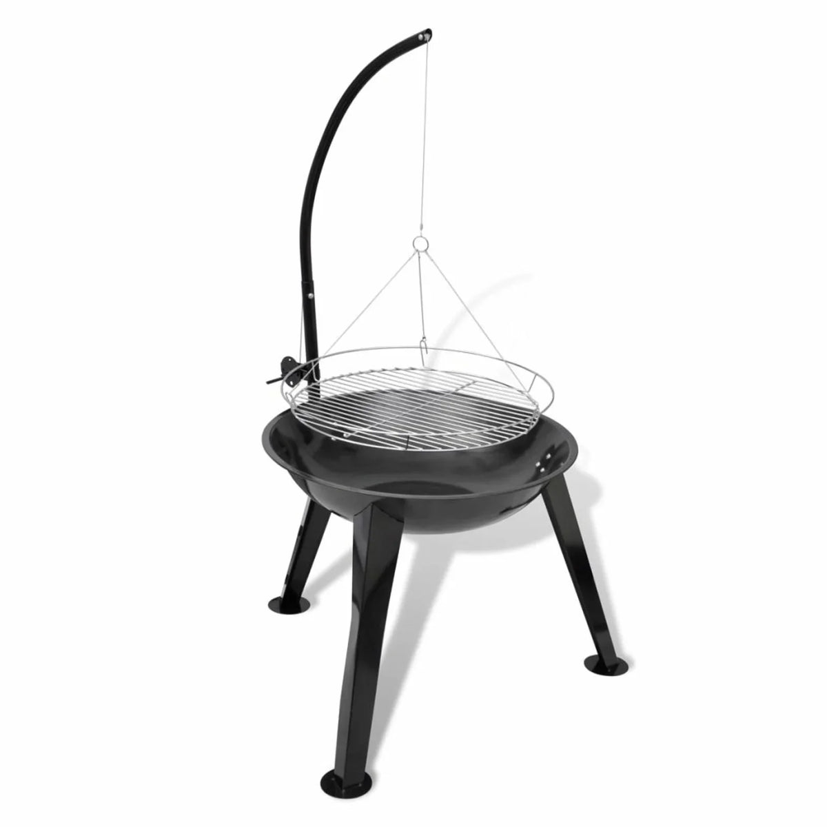 Dcenta Charcoal BBQ Stand with Hanging Round Grill Plate Steel Barbecue Stand for Camping Cooking, Grilling, Smoking, Picnic, Hiking, Party, Garden, Patio 28.3 x 48.4 Inches (gauge x H)