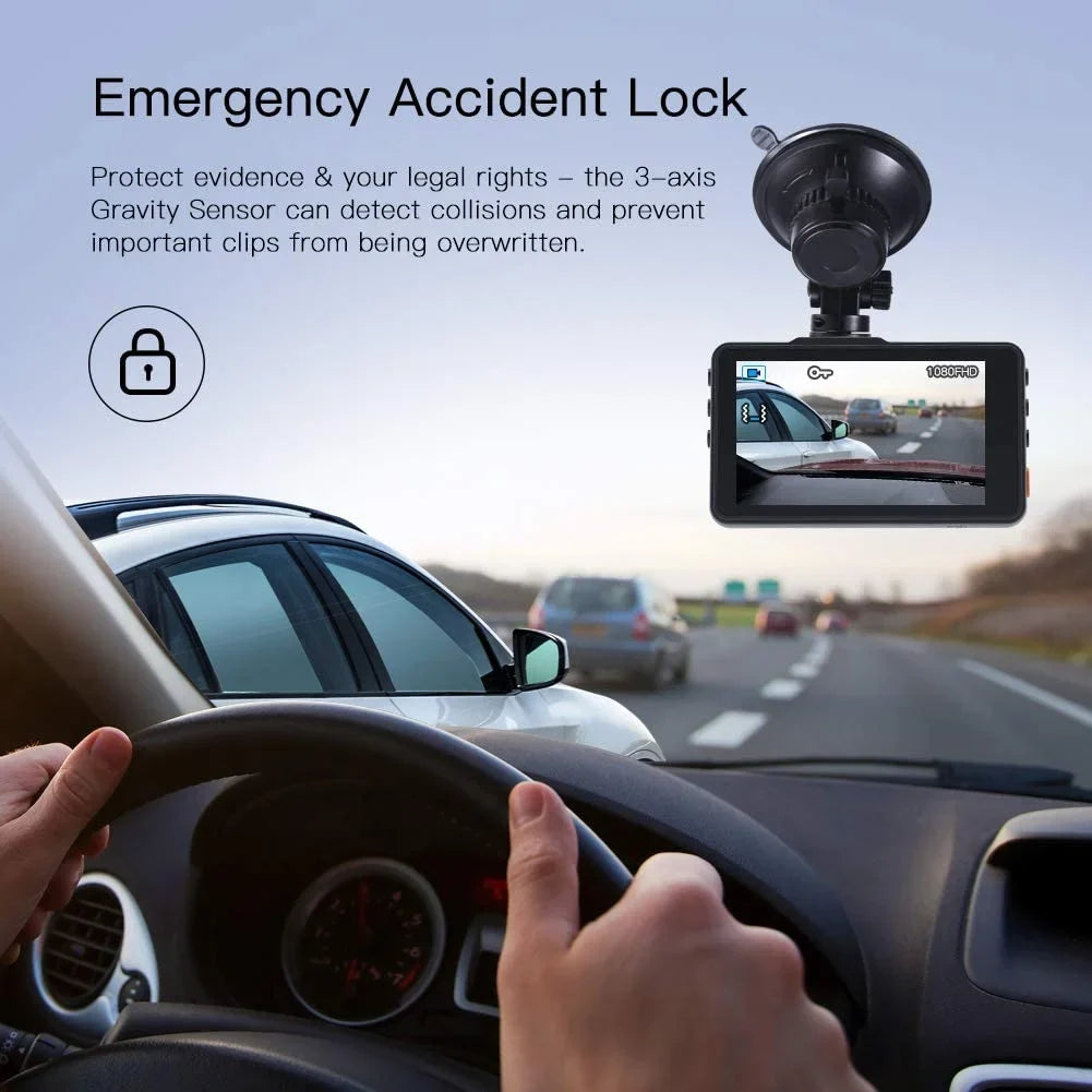 Dash Cam 1080P Full HD Front and Rear 3 1 inch Car Cam 170°Wide Angle Screen, dark