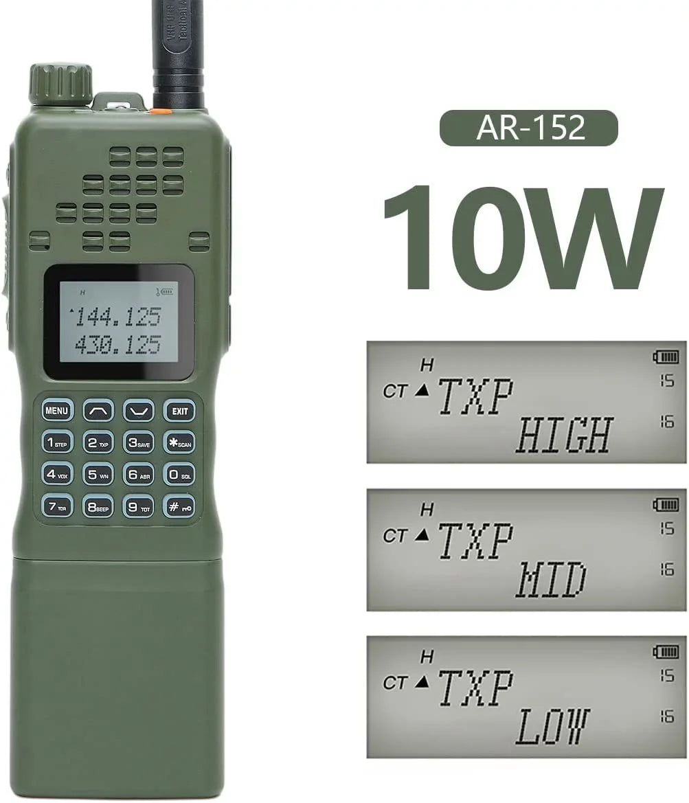 ABBREE&BaofengAR-152 10W Long Range Rechargeable Two Way Radio with AR-152 Shoulder mic,18.8 inch Tactical Foldable Antenna,USB Charger Cable,AR-152 Bag and Programming Cable Walkie Talkie Full Kit