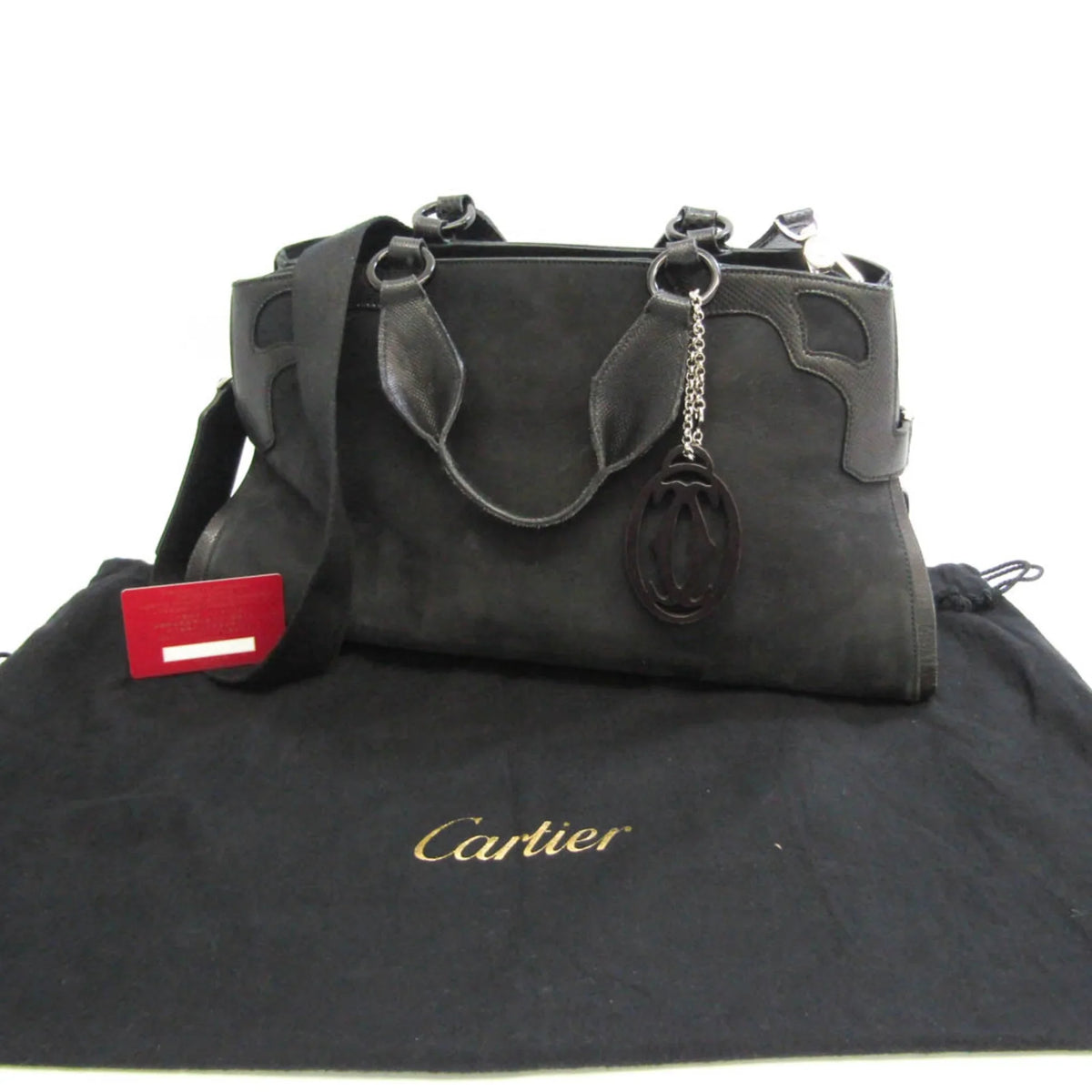 Pre-Owned Cartier Marcello Water Snake L1000928 Women's Suede,Leather Handbag,Shoulder Bag dark (Good)