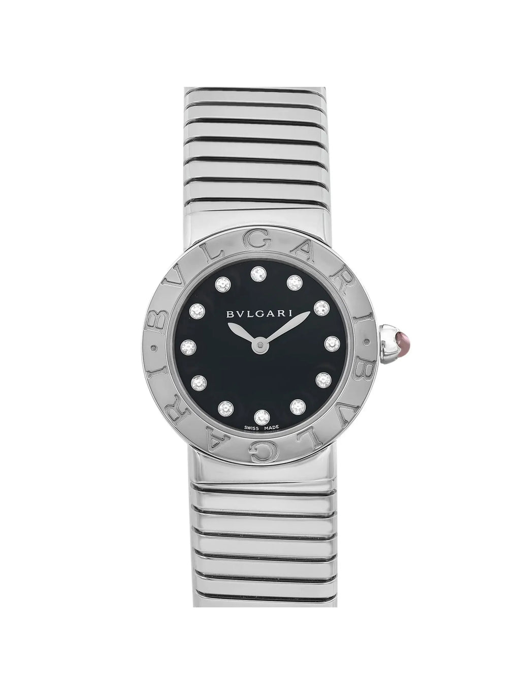 New Bvlgari Bulgari 26mm Steel Diamond charcoal Dial Ladies Quartz Watch 102145