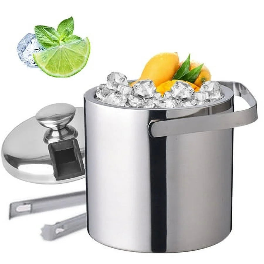 Double-Wall Stainless-Steel Insulated Ice Bucket With Lid & Ice Tong 1300 ML