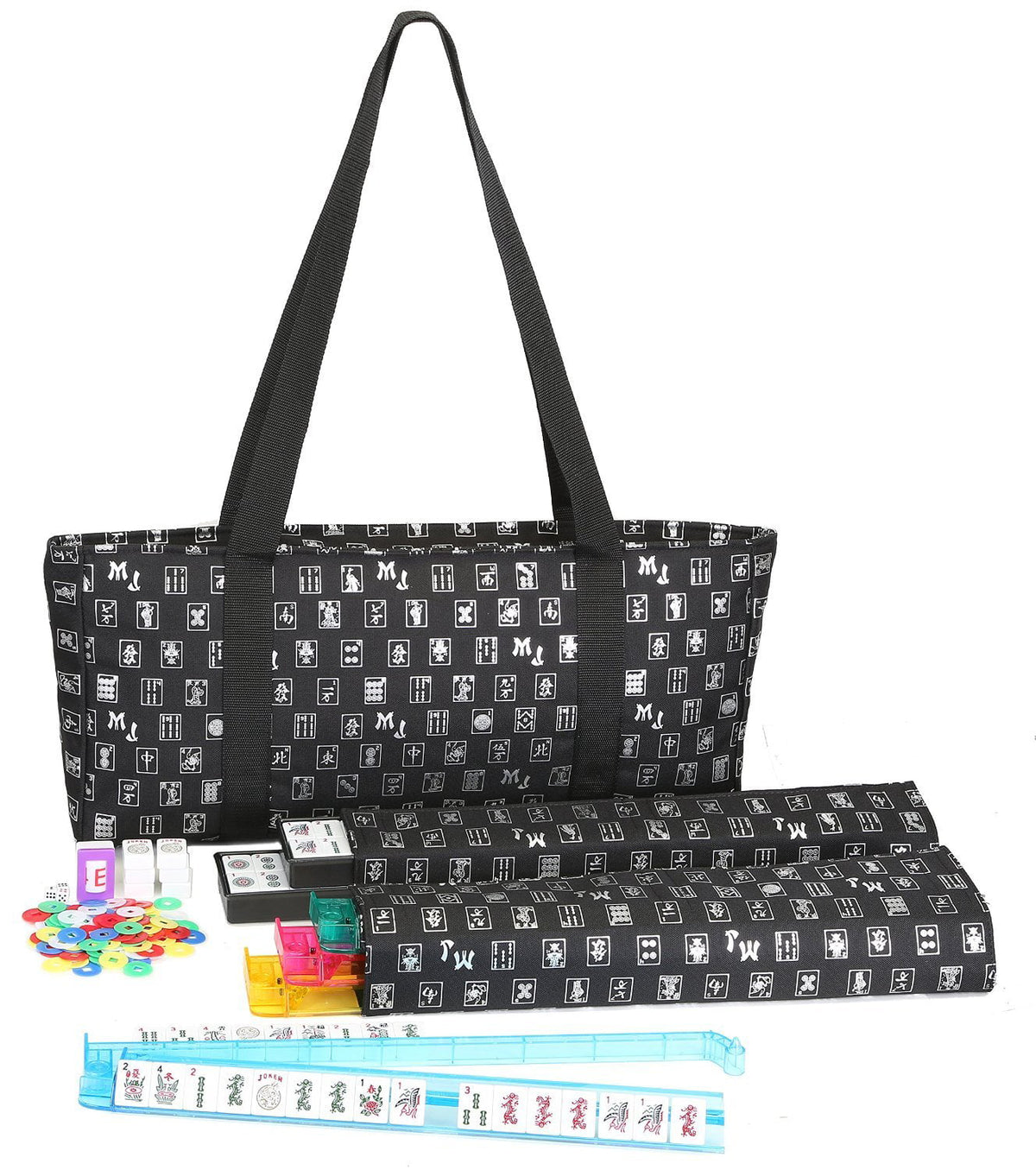 Mah Jongg Direct charcoal & Silver MJ Designer Logo Soft Replacement Case, includes two matching wraps and a bonus bag, (Replacement Soft Case Only - tiles, trays, racks and pushers not included)