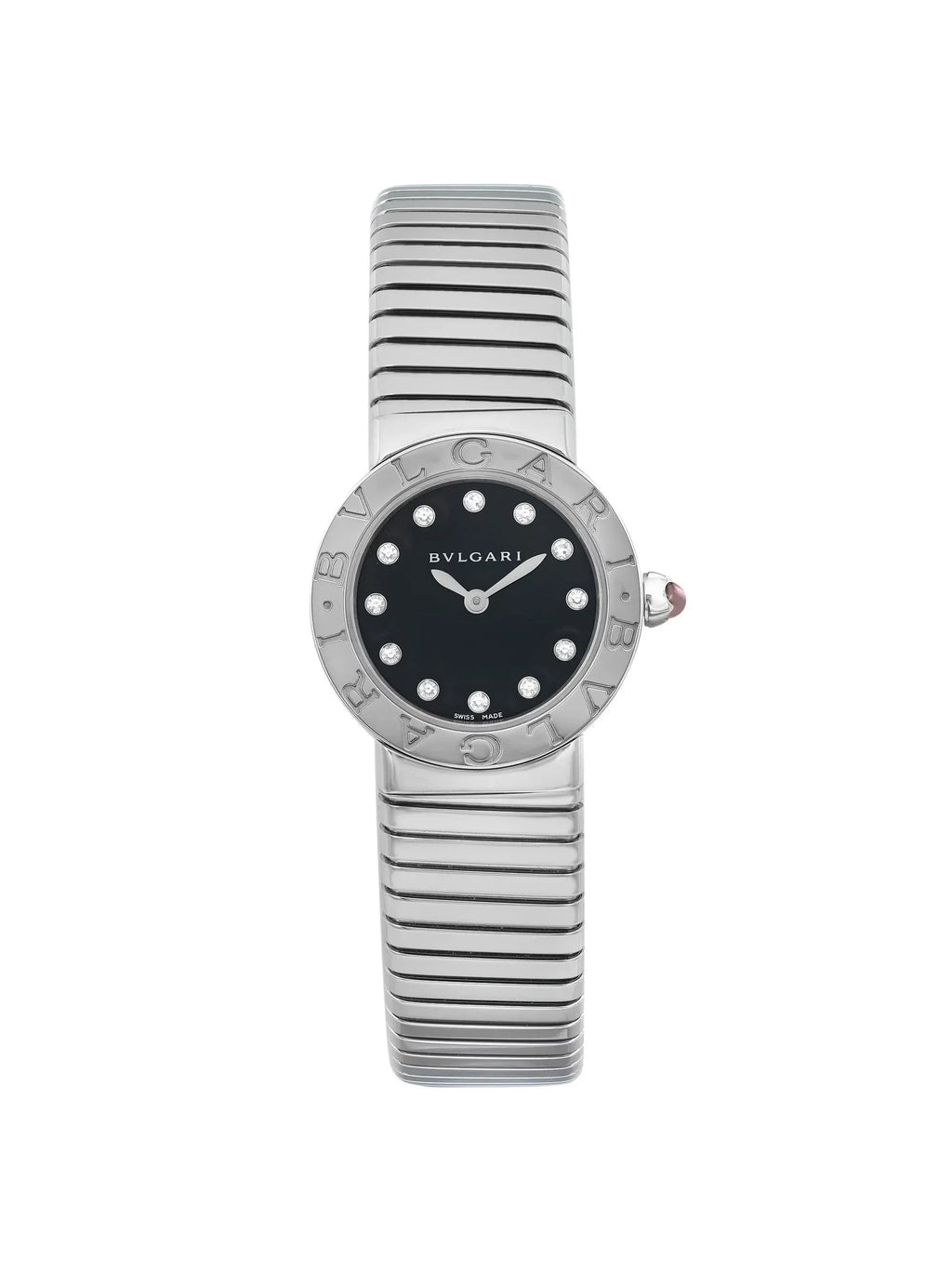 New Bvlgari Bulgari 26mm Steel Diamond charcoal Dial Ladies Quartz Watch 102145