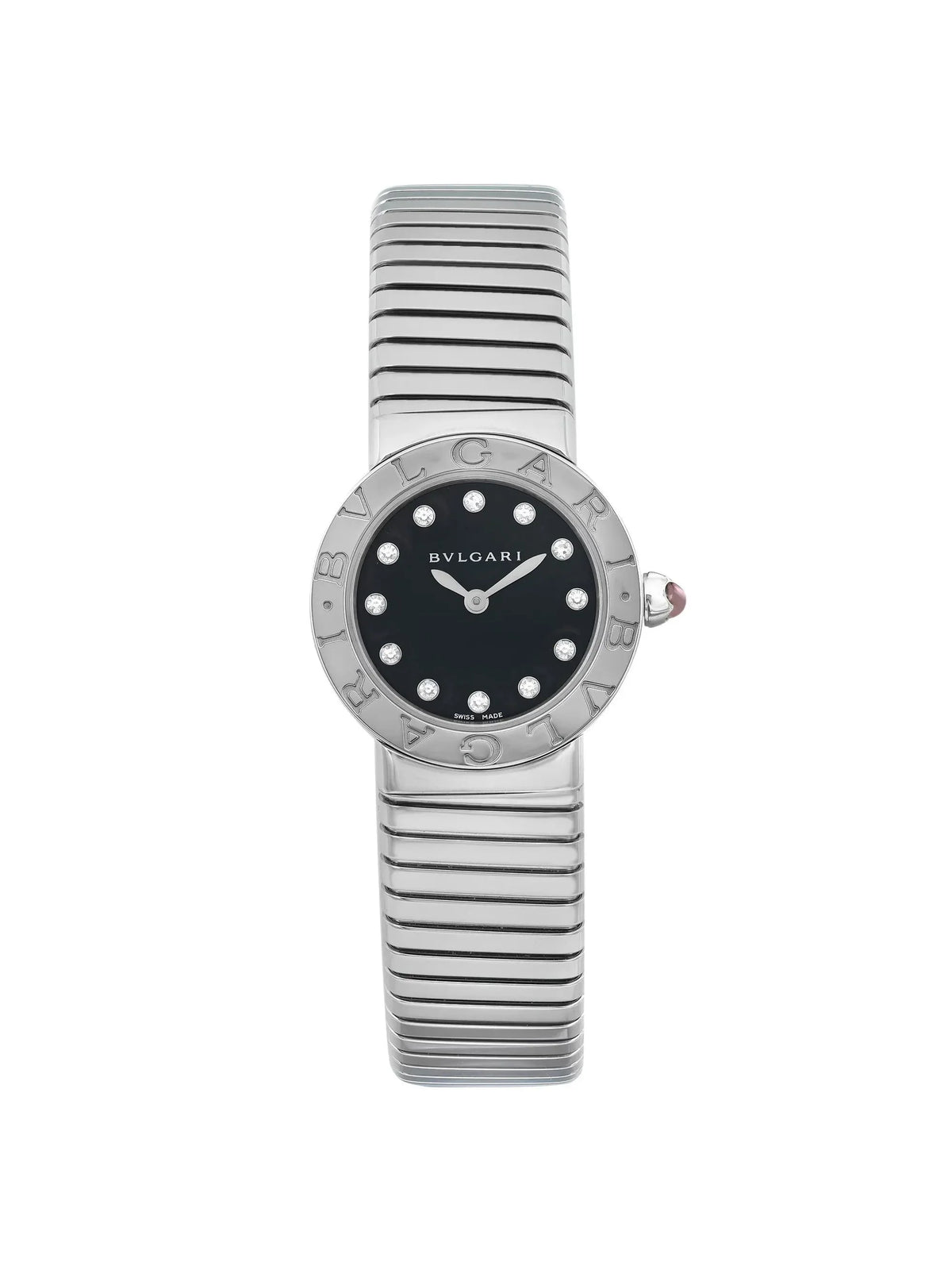 New Bvlgari Bulgari 26mm Steel Diamond charcoal Dial Ladies Quartz Watch 102145