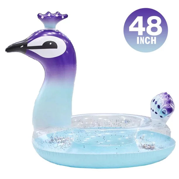 Alin Swimming Pool Toys Inflatable Glitter Pool Float Peacock Designed with Fast Valves Lounge Raft Decorative Water Game Summer Beach Party for Kids | 48 1 inch