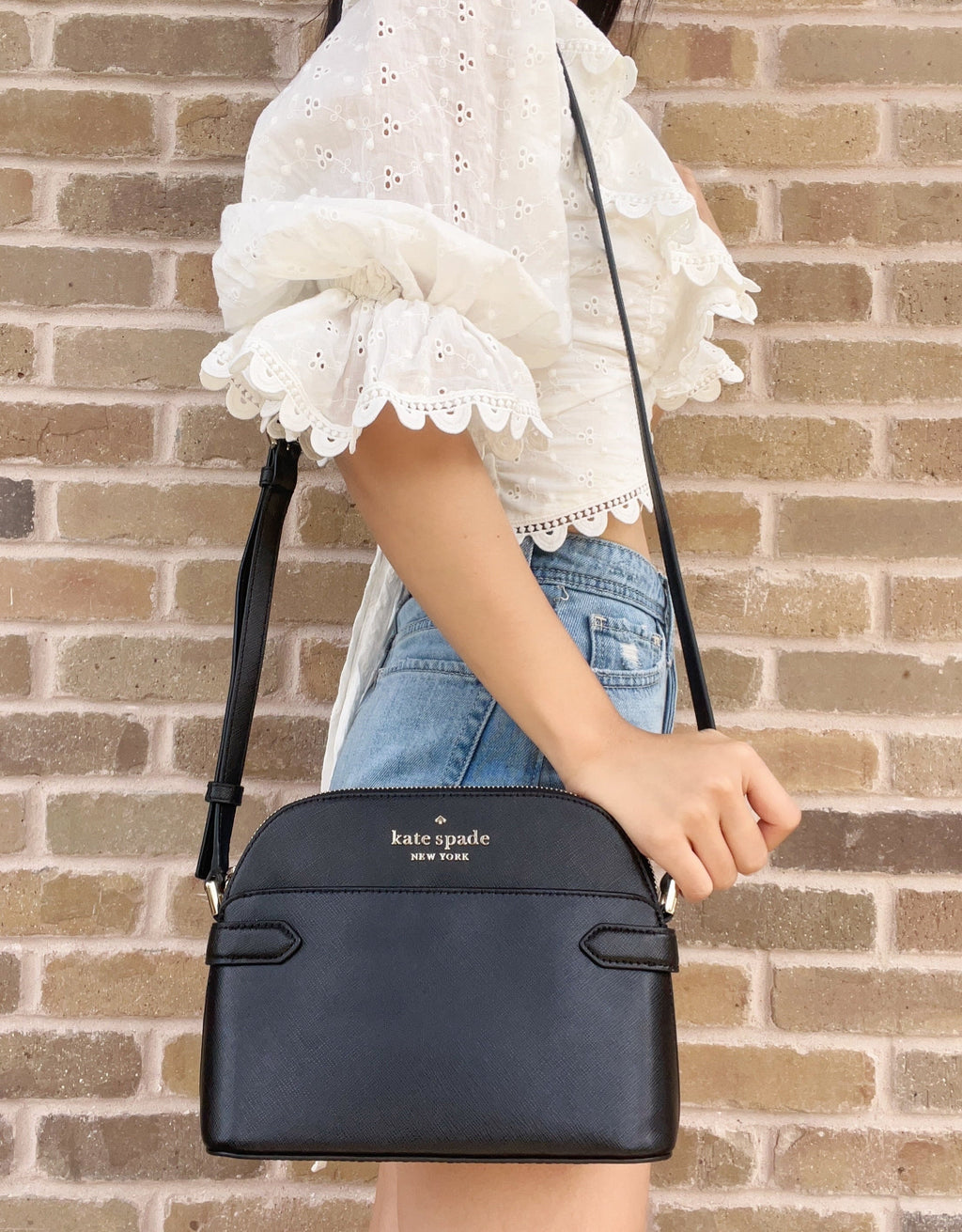 Kate Spade Staci Dome Top Zip Small Crossbody ebony Saffiano