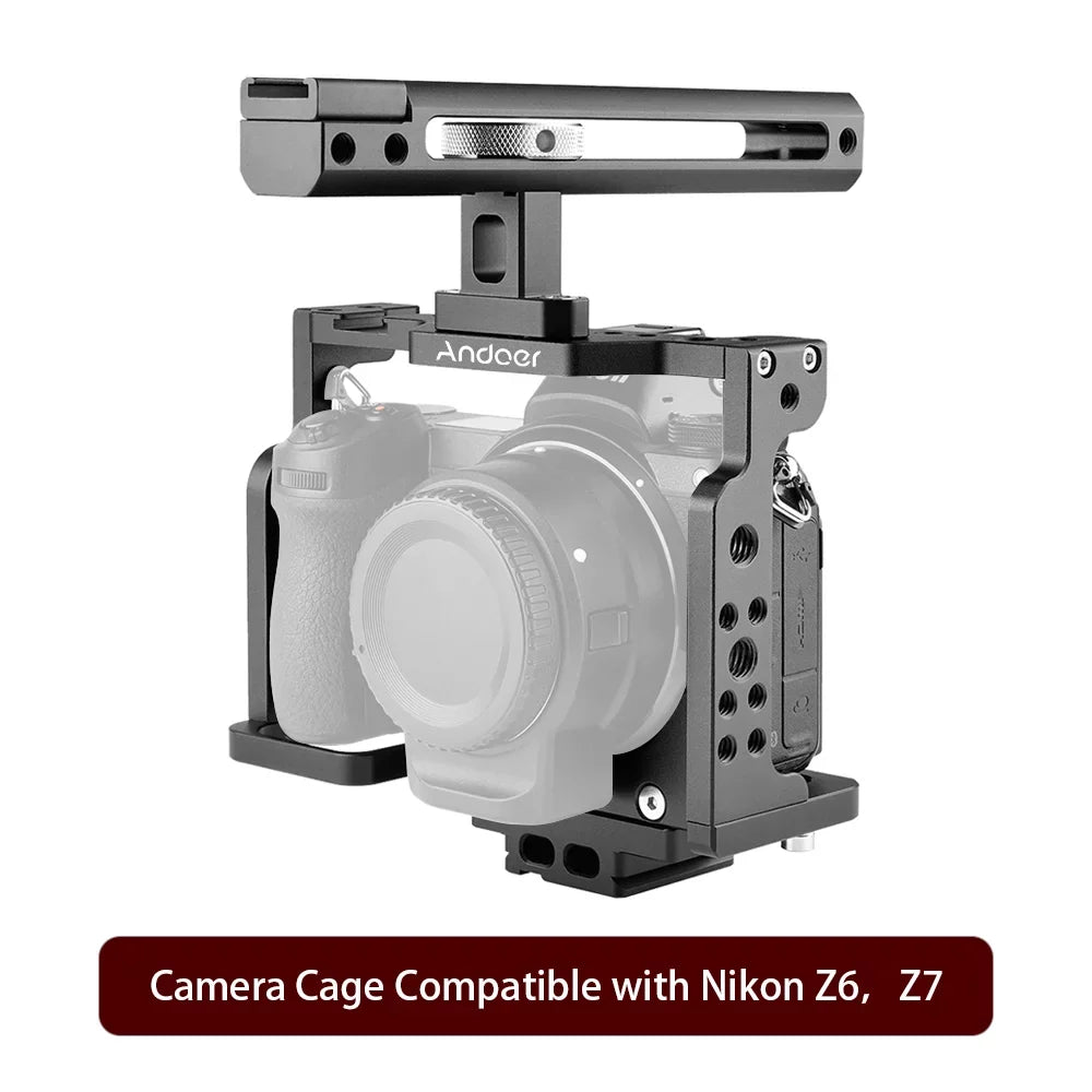 Andoer C15-B Camera Cage +  Handle Kit Aluminum Alloy with Cold Shoe Mount Compatible with  Z6/Z7 DSLR Camera
