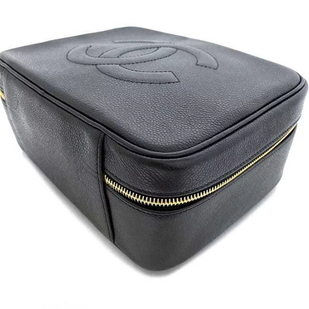 Pre-Owned Chanel Handbag Vanity Bag charcoal Gold Cocomark A07061 Leather GP Caviar Skin 4th CHANEL Stitch (Good)