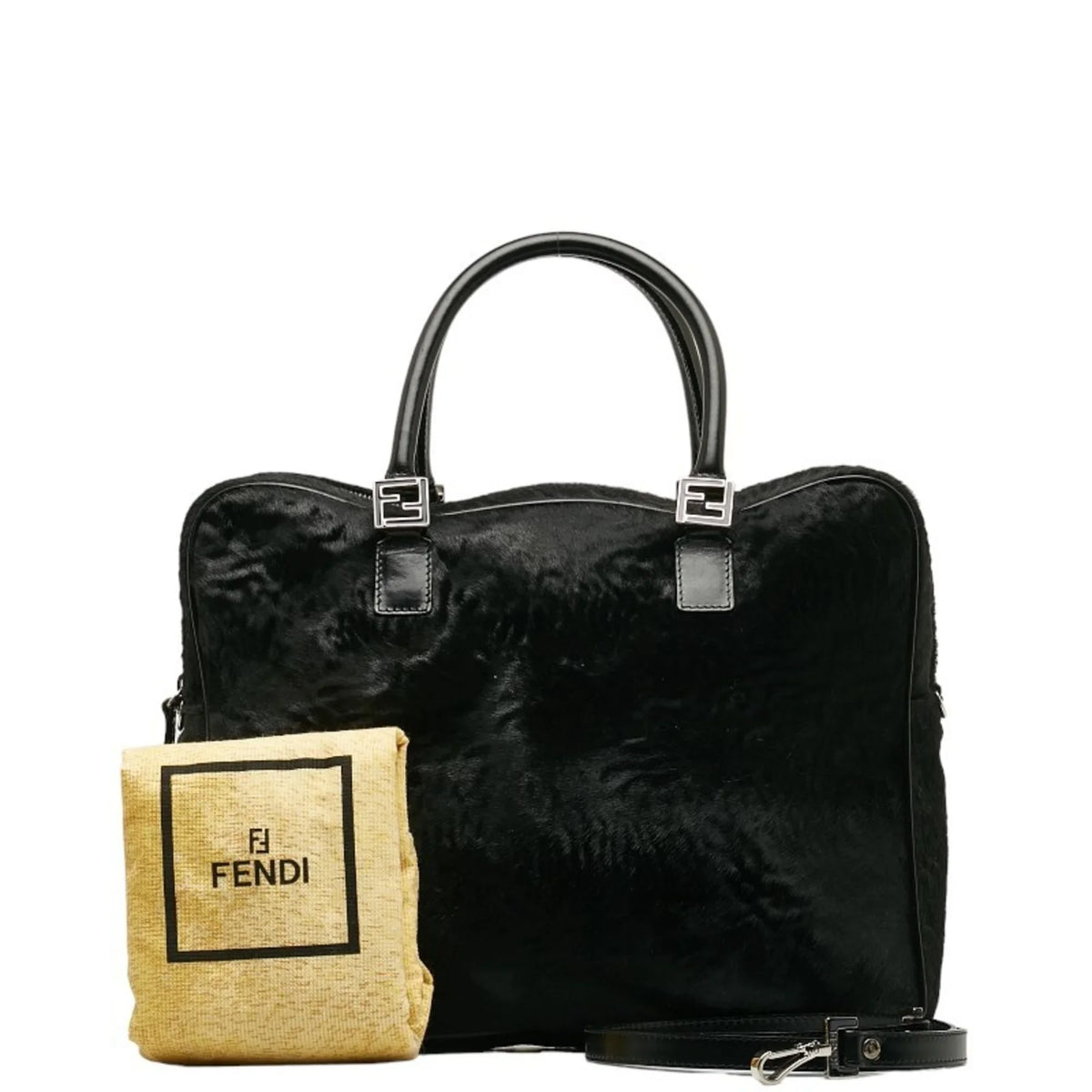 Pre-Owned FENDI Handbag Shoulder Bag charcoal Pony Leather Women's (Good)
