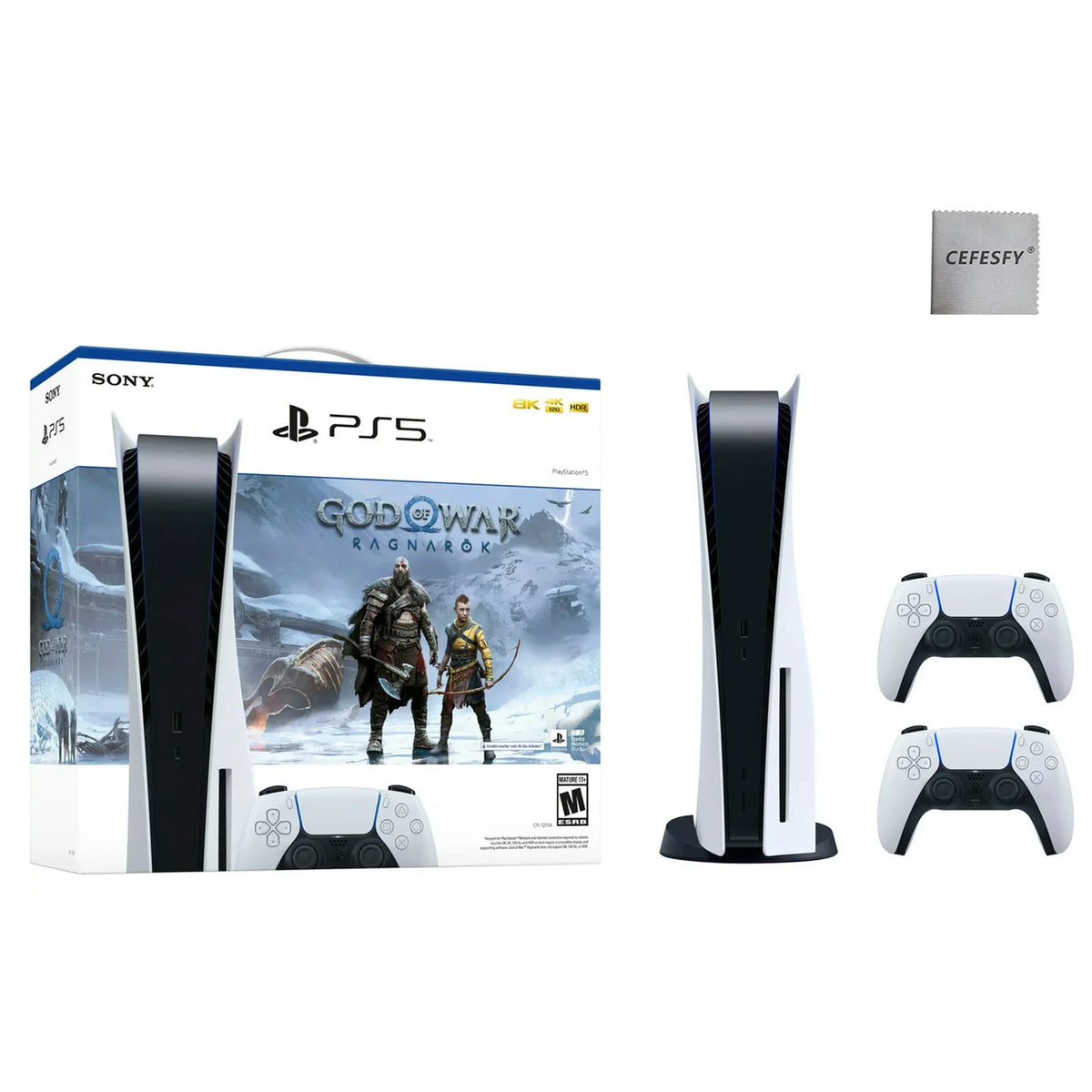 PlayStation_PS5 Video Game Console (Disc Edition) – God of War Ragnarök Bundle –with Extra White Dualsense Controller, Cefesfy