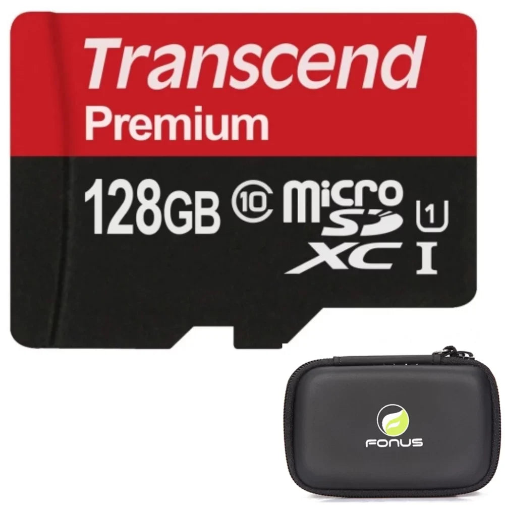 128GB Memory Card with Zipper Case (Not a phone case) - Transcend High Speed MicroSD Class 10 MicroSDXC Compatible for  Tab M10 Plus 10.3 -  K7, Q6, V10, K10,K30, Velvet, K8X, G3 - V2Z