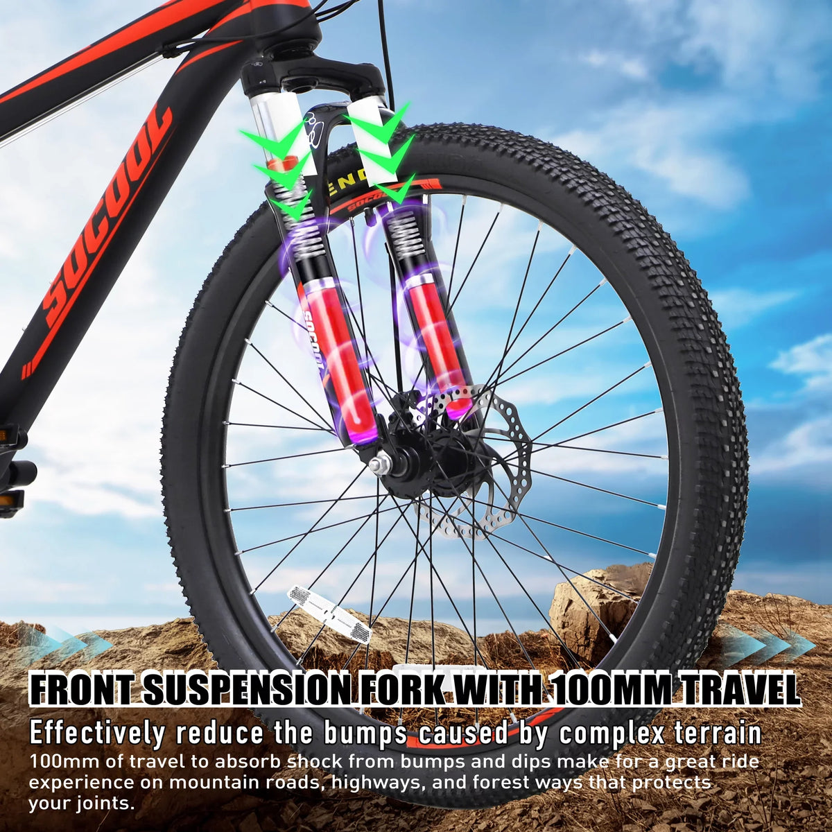 Mountain Bike 21 Speed 26 Inches Dual Suspension Folding Bike Dual Disc Brake MTB Bicycle, ebony, BK2231YZ