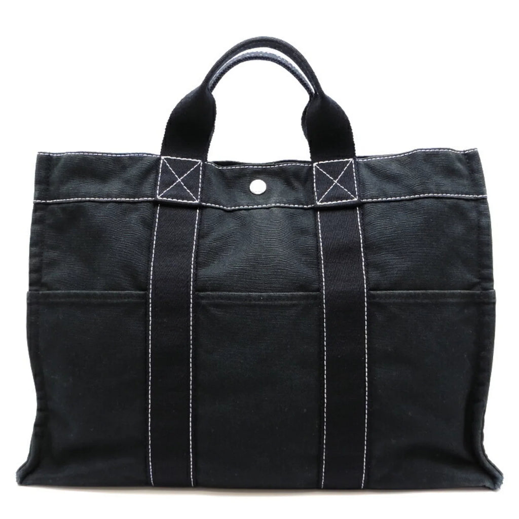Pre-Owned Hermes Deauville MM Ladies Tote Bag Cotton Canvas charcoal (Fair)