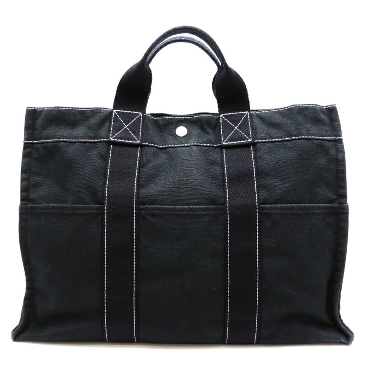 Pre-Owned Hermes Deauville MM Ladies Tote Bag Cotton Canvas charcoal (Fair)