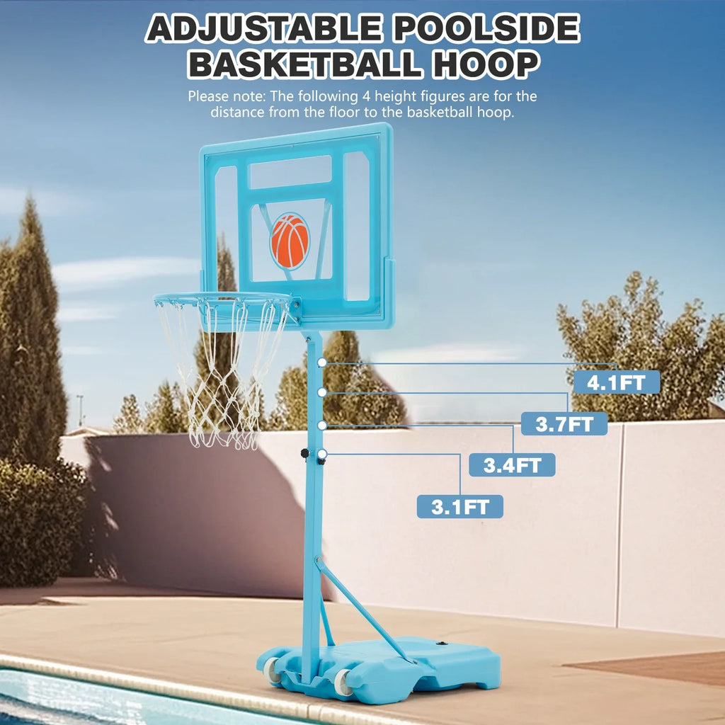Danrelax 44" Pool Basketball Hoop with 32"x23" polyvinyl chloride Backboard, Size 5 Ball, Blue