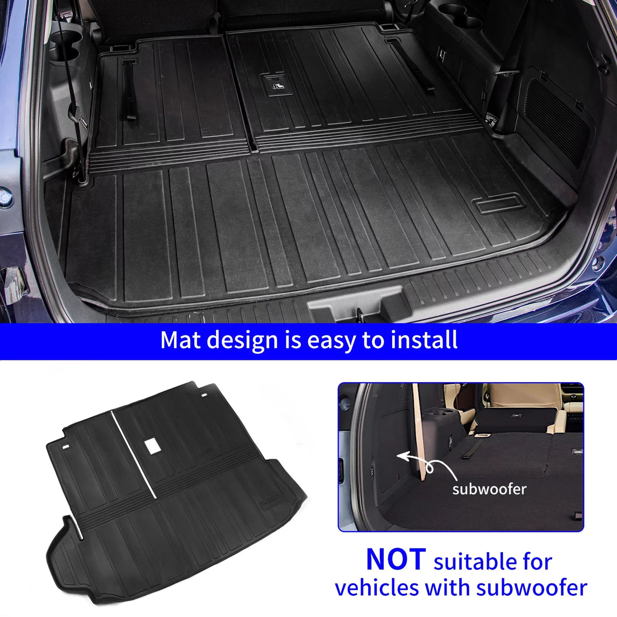 Cargo Mat Compatible with 2020-2024  Highlander Trunk Mat Cargo Liner TPE Back Seat Cover Protector 2022 7 Seats Highlander Accessories (2020-2023, Trunk Mat with Backrest Mat)