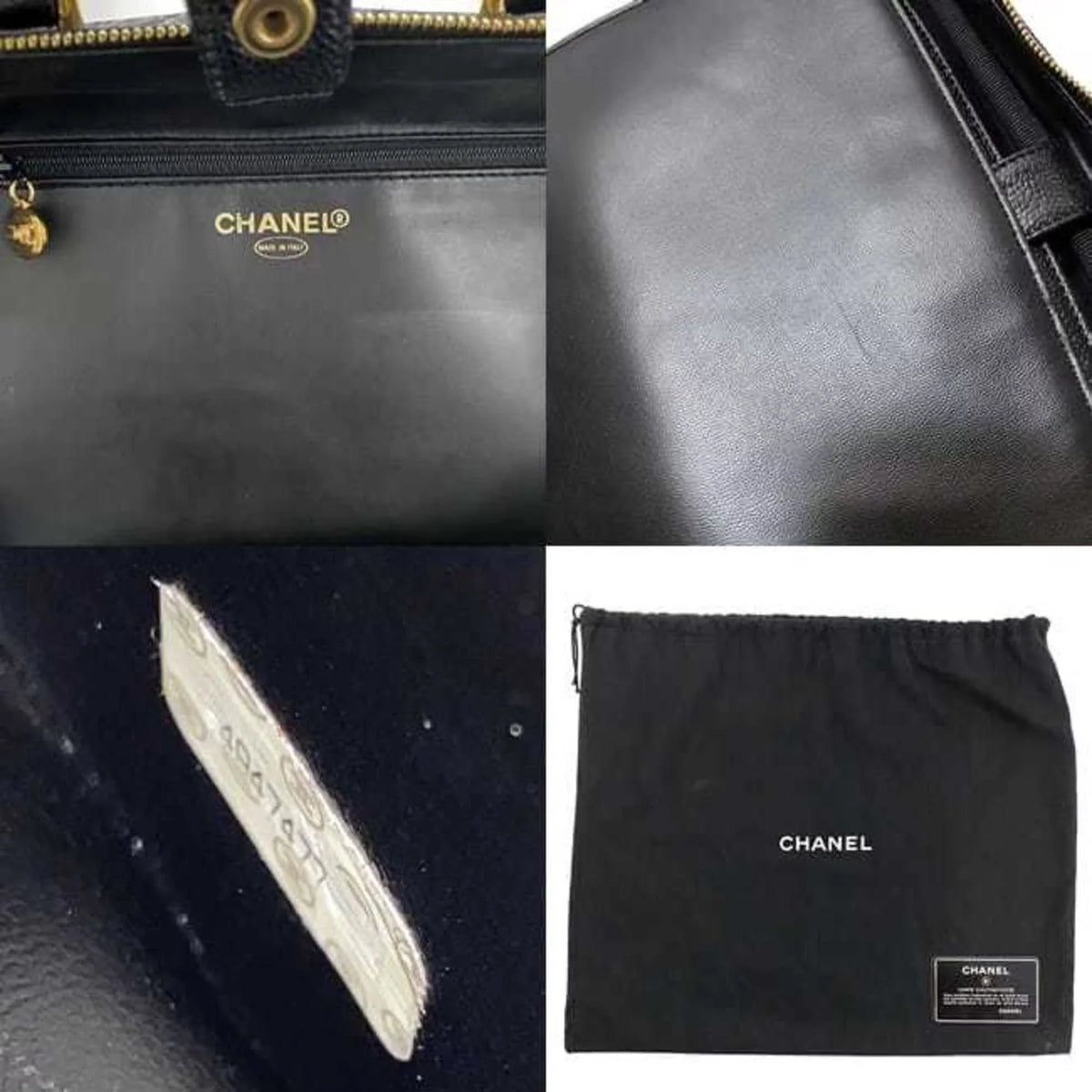 Pre-Owned Chanel Handbag Vanity Bag charcoal Gold Cocomark A07061 Leather GP Caviar Skin 4th CHANEL Stitch (Good)